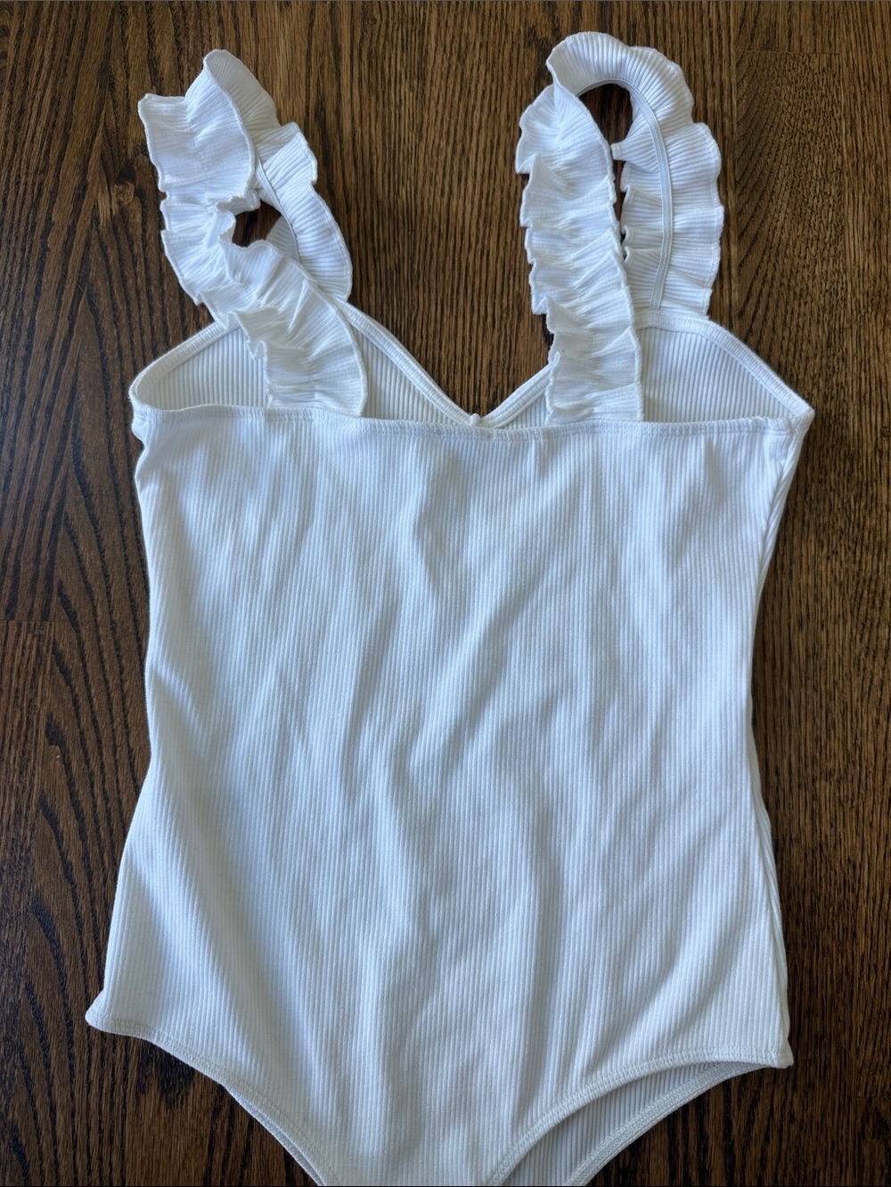 Francesca's Collections Cream Ruffle Strap Ribbed Bodysuit - Picture 4 of 4